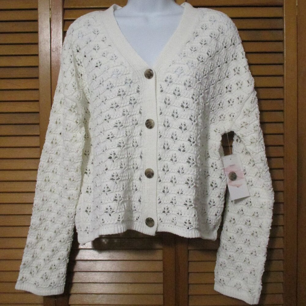Hazel Moon NEW cardigan sweater cream color feminine soft & stretchy size XL